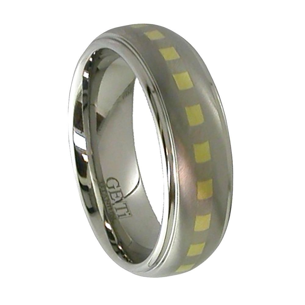 Shoulder Cut Titanium Ring With 9ct Check Inlay