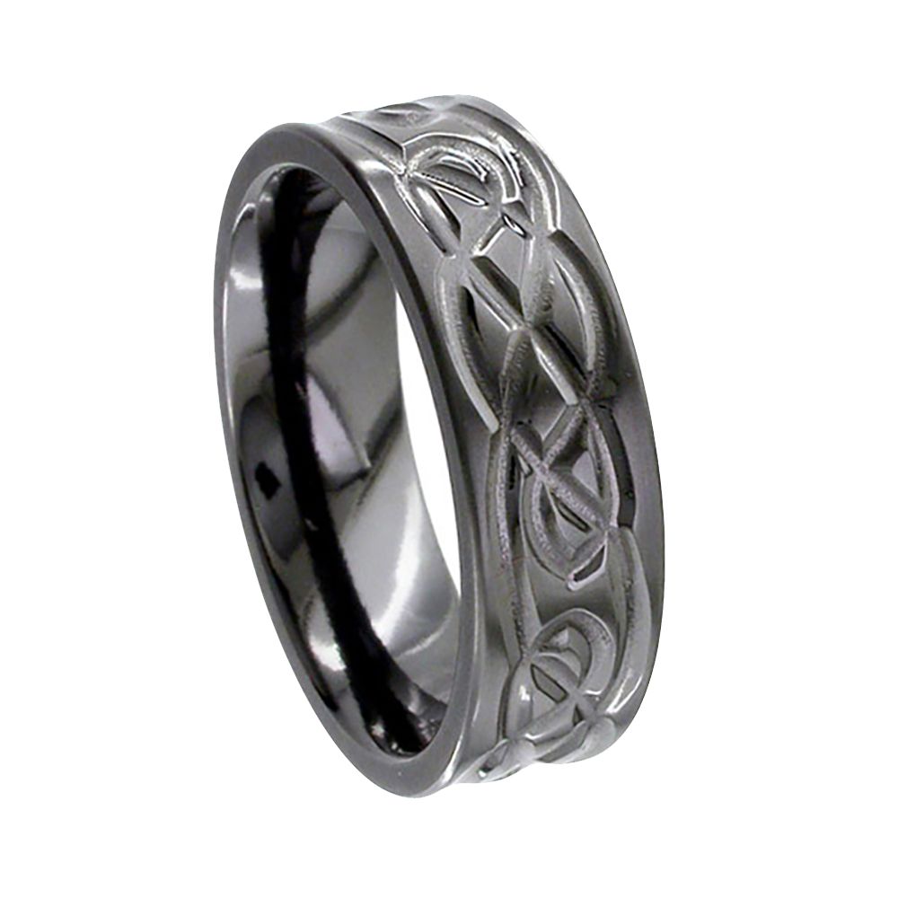 Black Zirconium Celtic Flat Court Comfort Wedding Ring