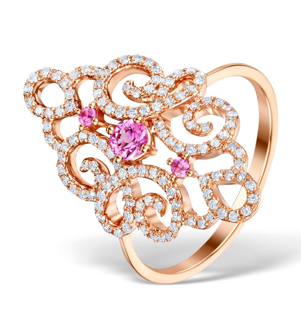 9ct Rose Gold 0.42ct Diamond & Pink Sapphire Cluster Ring