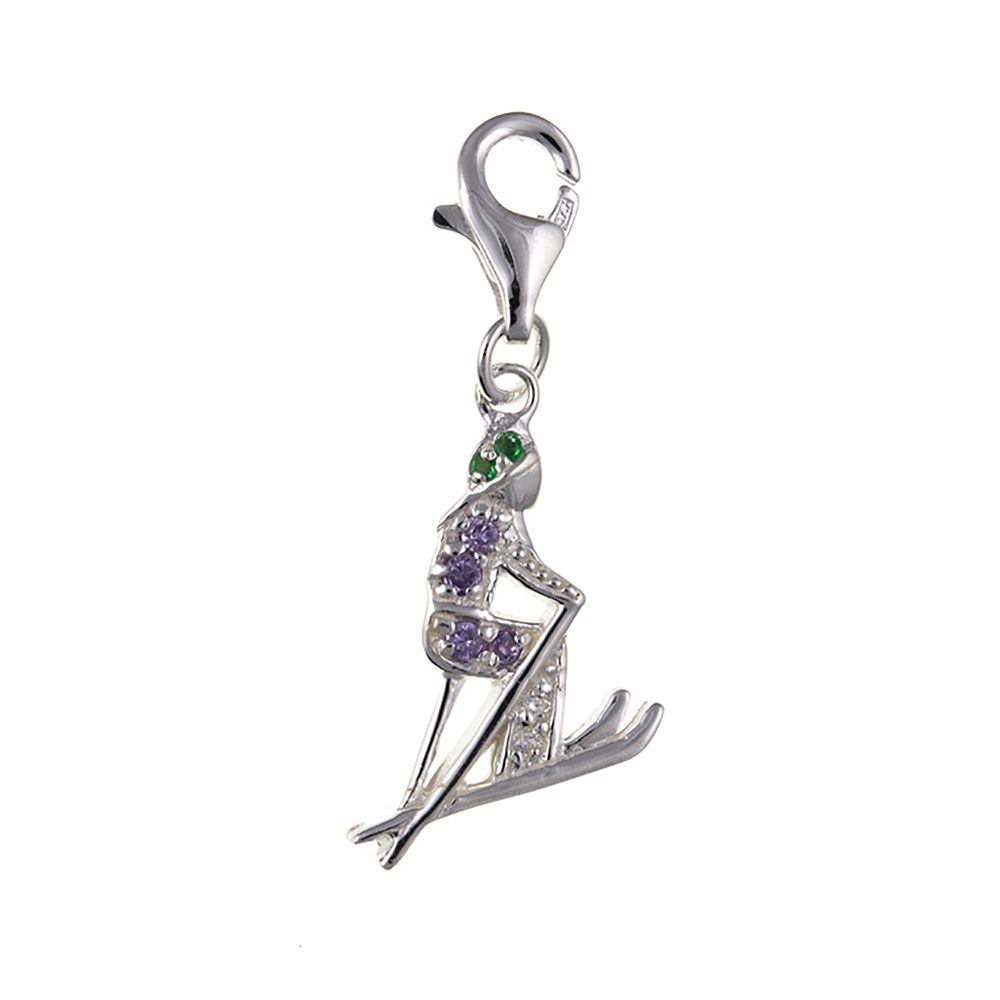 925 Solid Sterling Silver 3D Skiing Charm