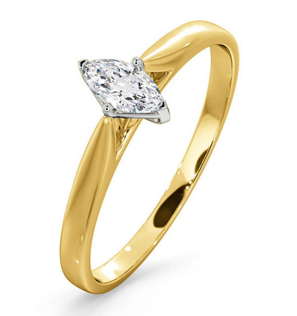 Certified Marquise 18K Yellow Gold Diamond Engagement Ring 0.25ct-F-G/VS