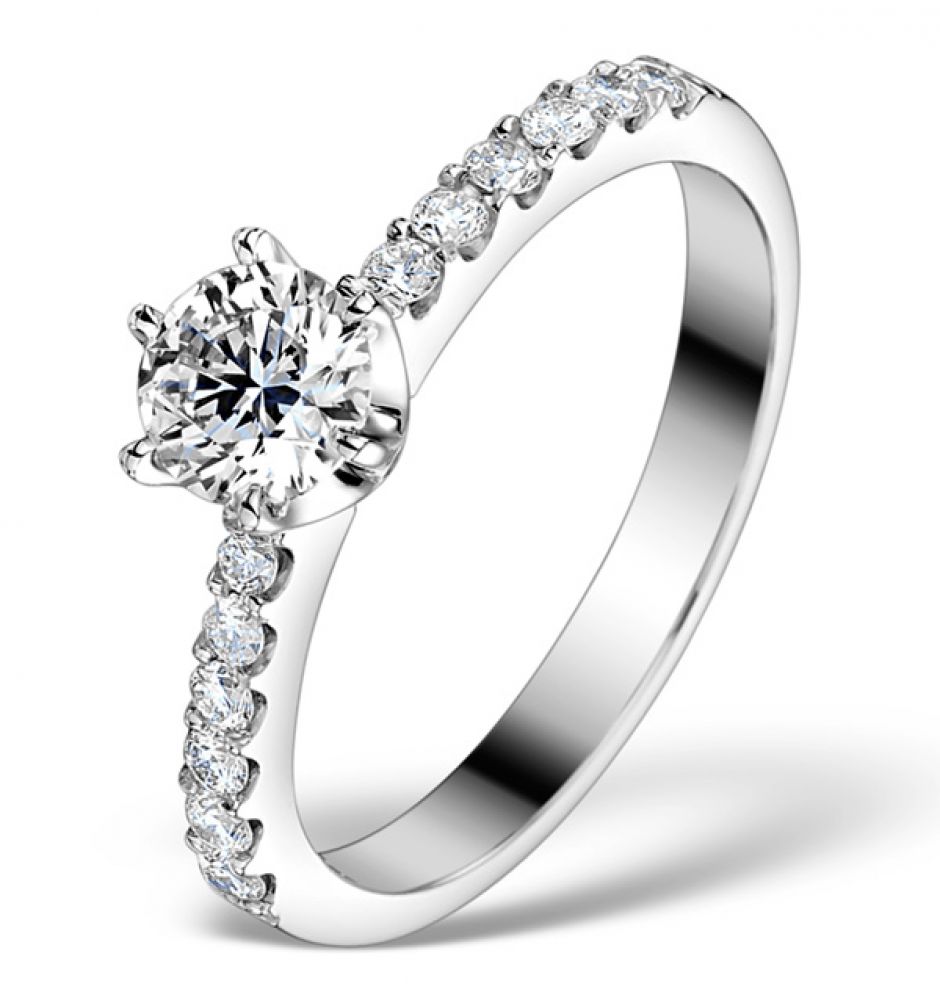 Shoulder Set Engagement Ring 0.85ct G/SI1 Diamonds 18ct White Gold